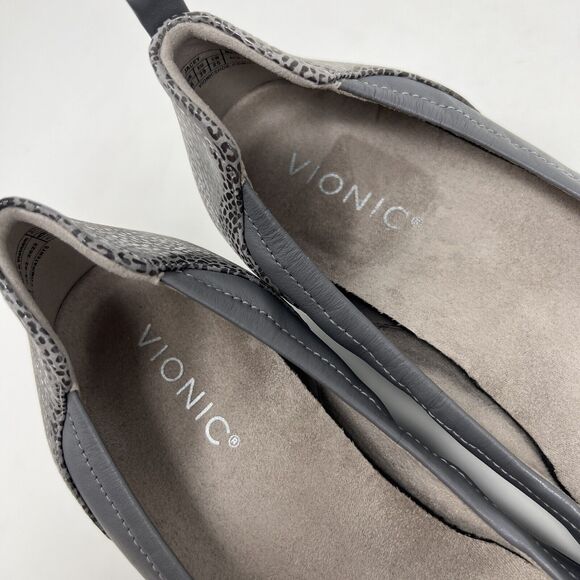 Vionic Jacey Comfort Shoes Gray Leather Slip On Low Wedge Heel Women’s Size 8 - Picture 10 of 12